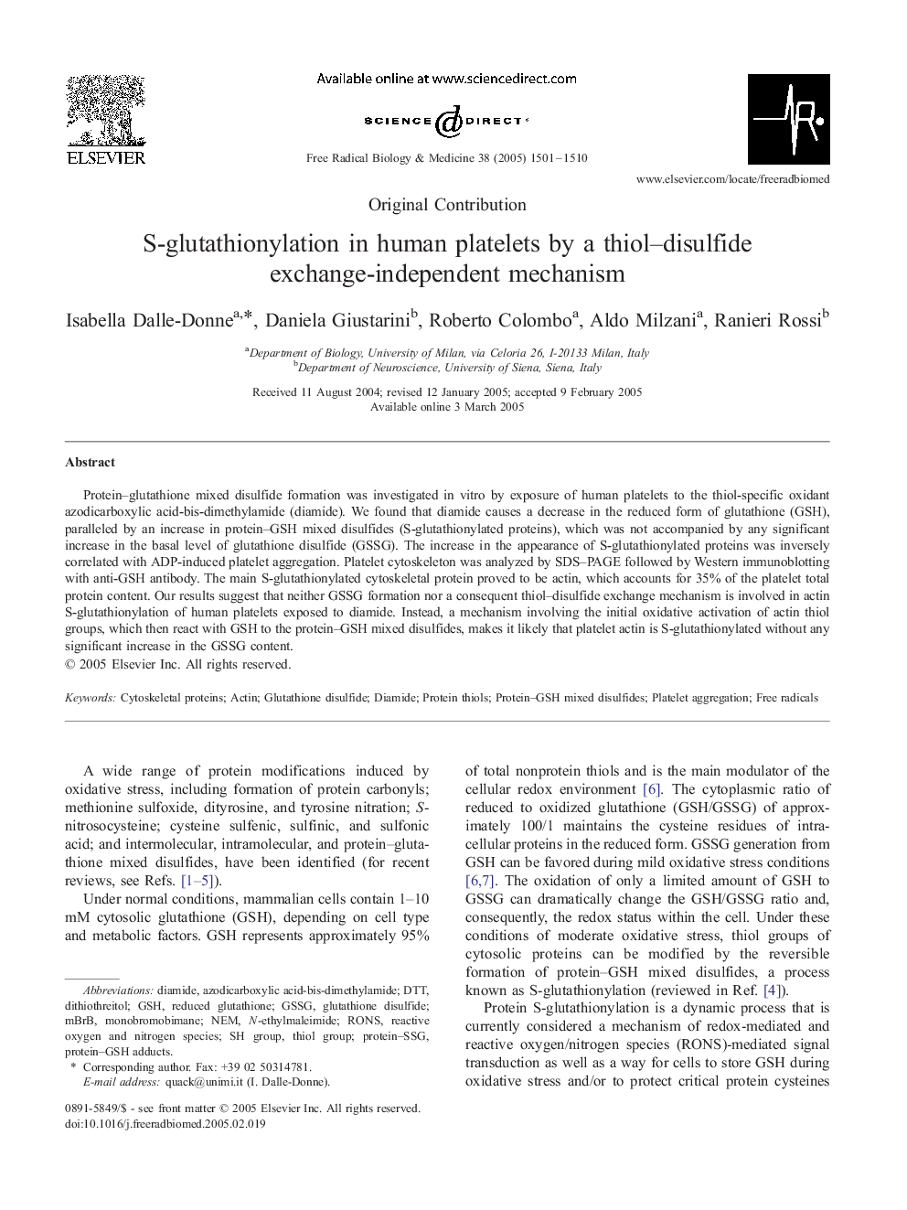 عکس صفحه اول مقاله: S-glutathionylation in human platelets by a thiol-disulfide exchange-independent mechanism S-glutathionylation in human platelets by a thiol-disulfide exchange-independent mechanism