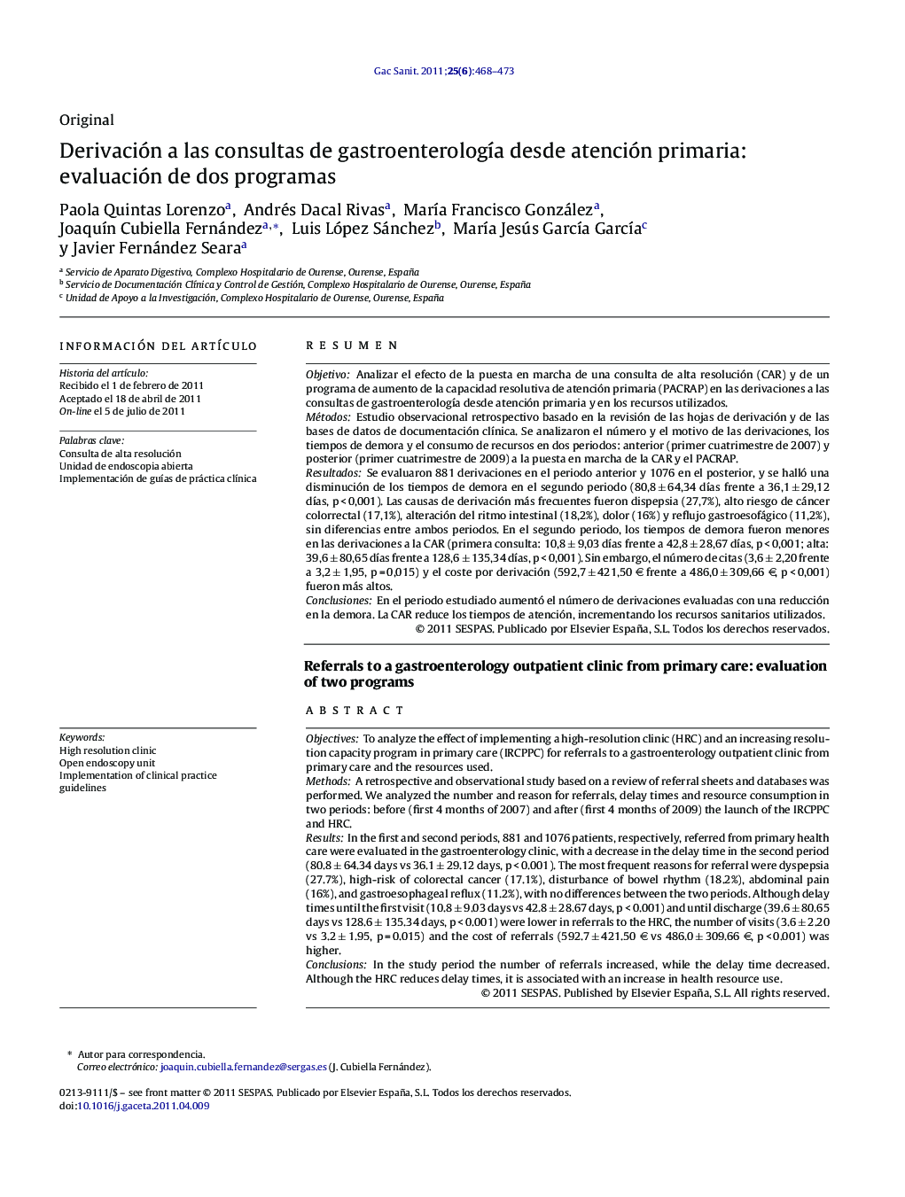 Derivación a las consultas de gastroenterología desde atención primaria: evaluación de dos programas