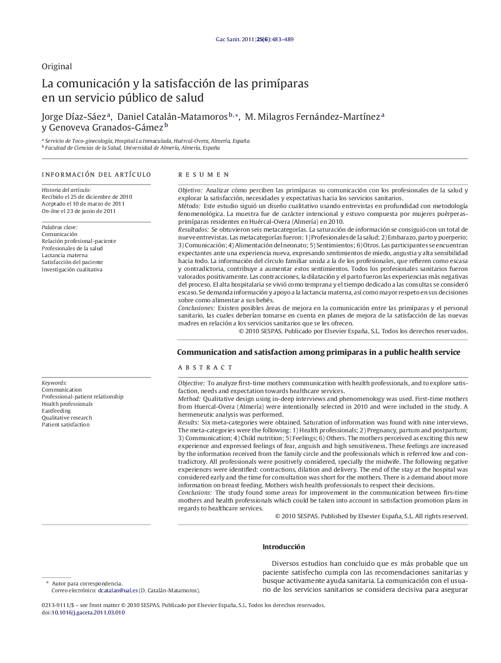 La comunicación y la satisfacción de las primíparas en un servicio público de salud