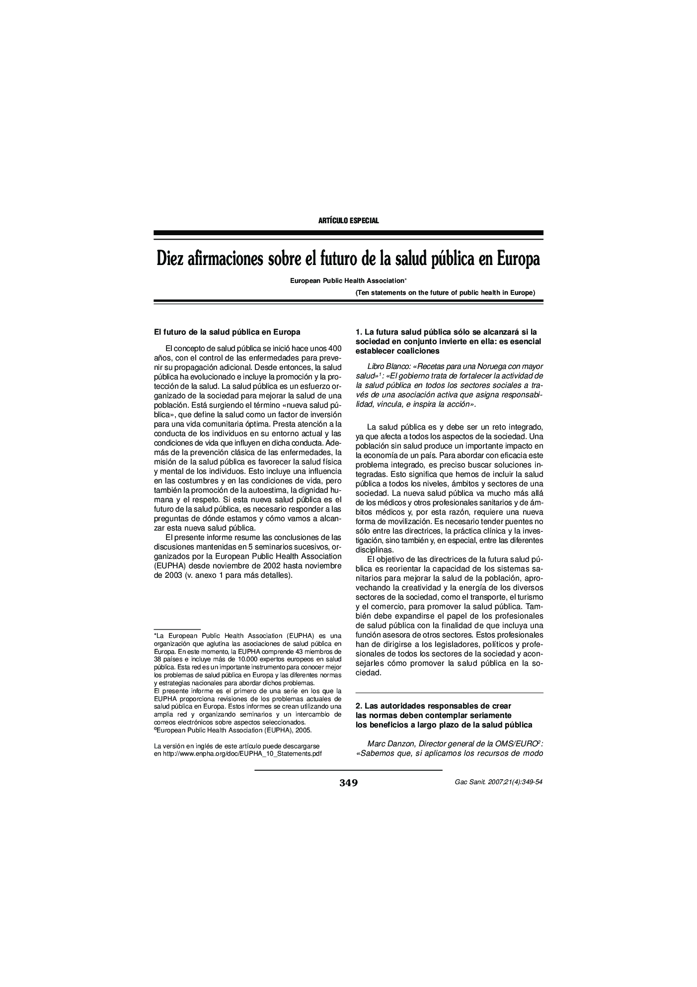 Diez afirmaciones sobre el futuro de la salud pública en Europa