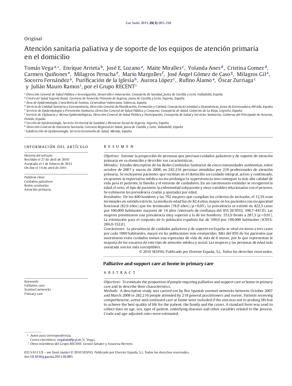 Atención sanitaria paliativa y de soporte de los equipos de atención primaria en el domicilio