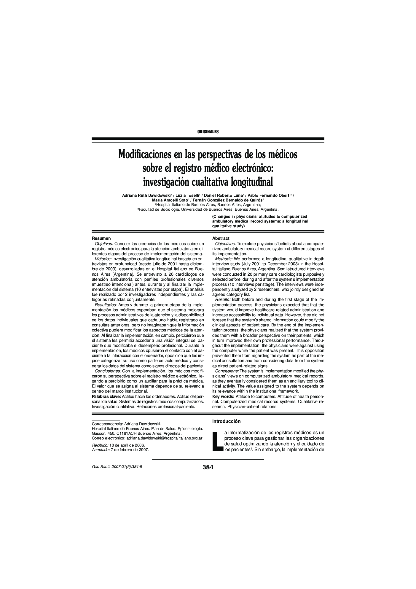 Modificaciones en las perspectivas de los médicos sobre el registro médico electrónico: investigación cualitativa longitudinal