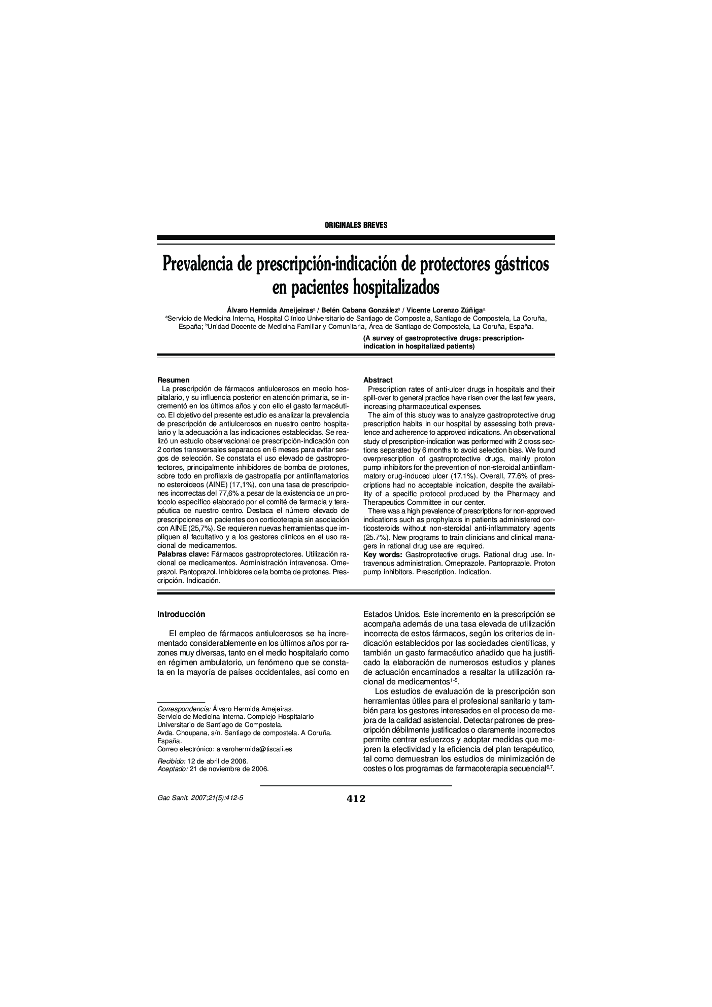 Prevalencia de prescripción-indicación de protectores gástricos en pacientes hospitalizados