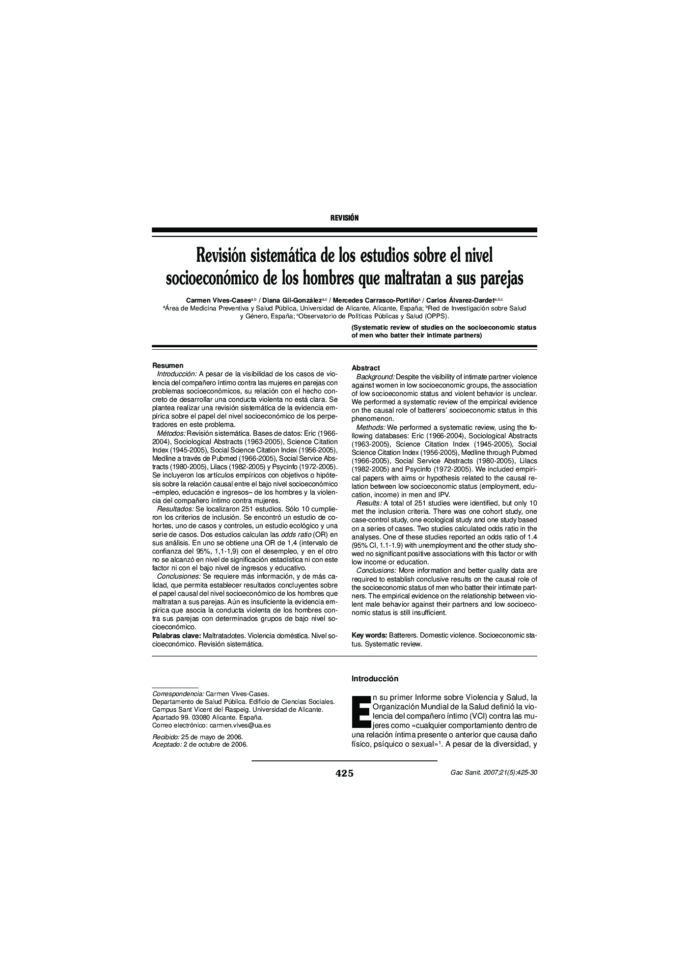Revisión sistemática de los estudios sobre el nivel socioeconómico de los hombres que maltratan a sus parejas