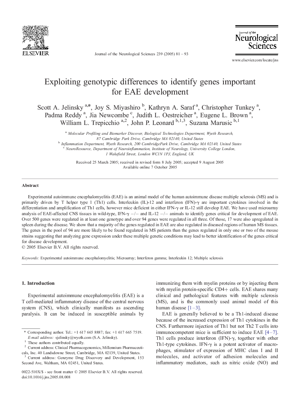 Exploiting genotypic differences to identify genes important for EAE development