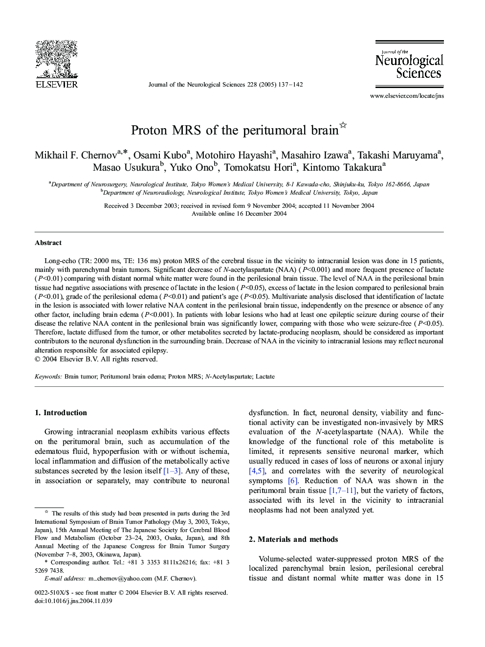 Proton MRS of the peritumoral brain