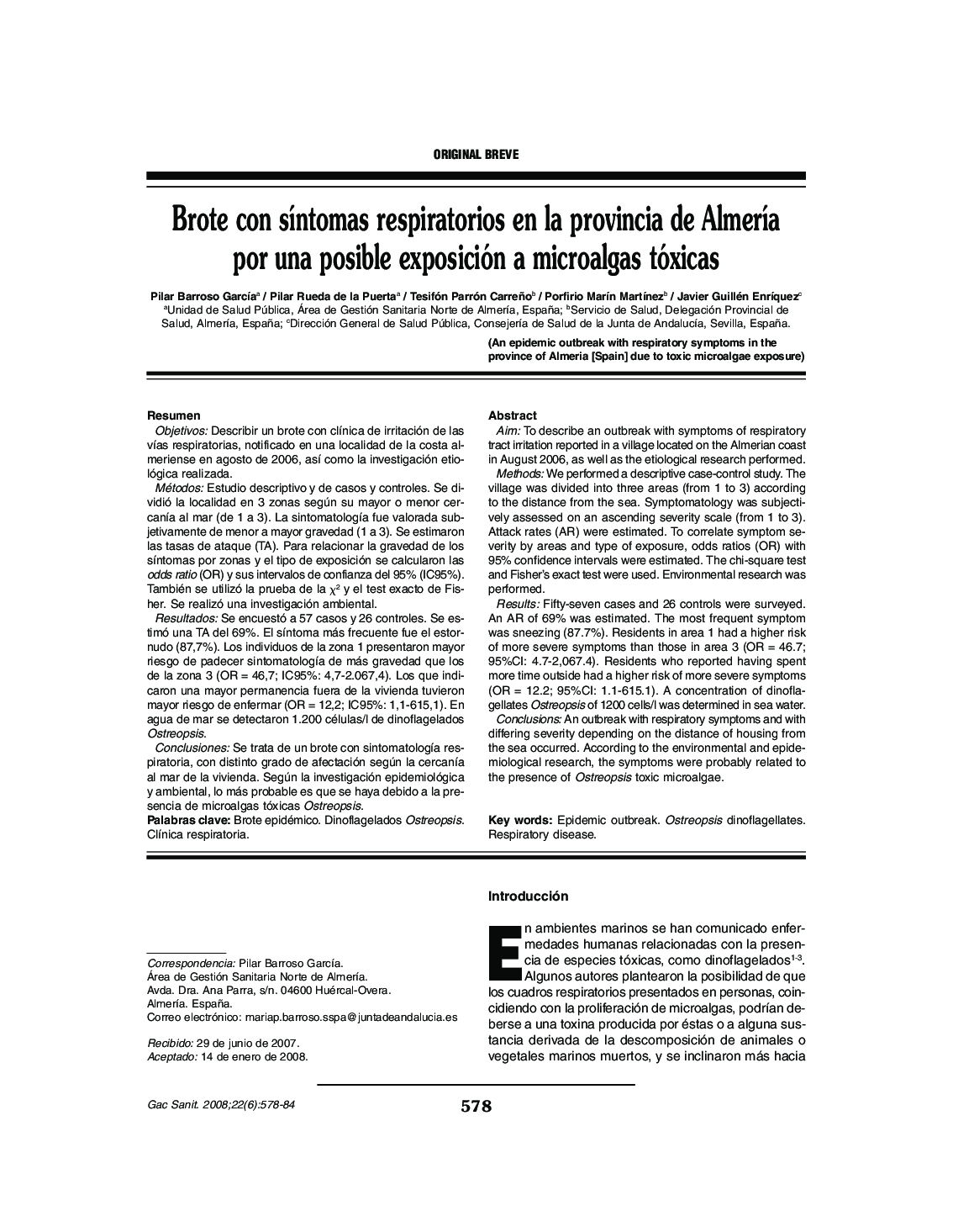 Brote con síntomas respiratorios en la provincia de Almería por una posible exposición a microalgas tóxicas