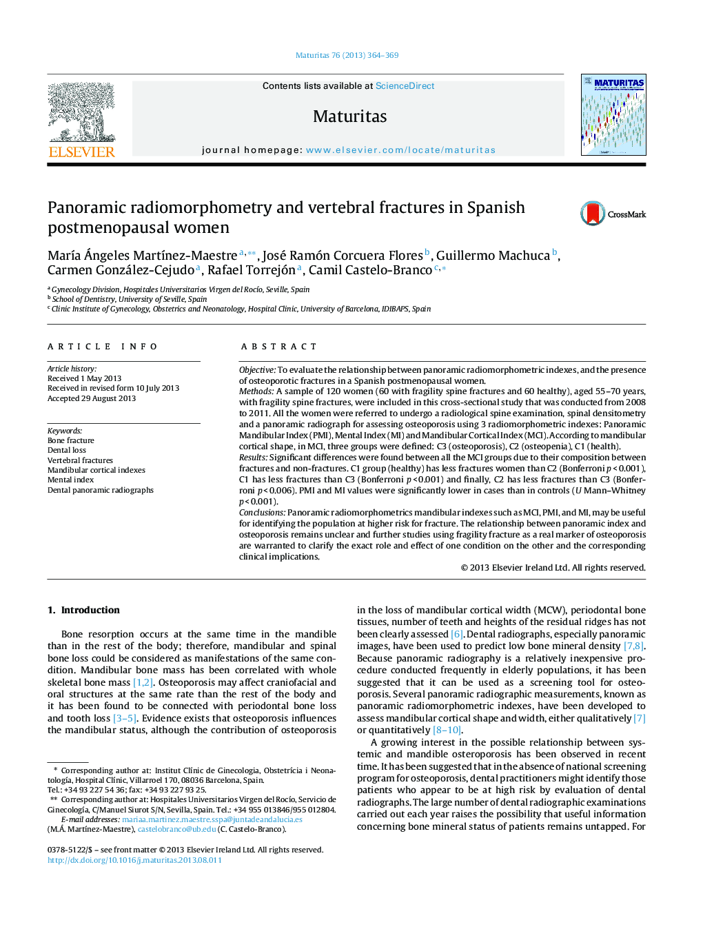 Panoramic radiomorphometry and vertebral fractures in Spanish postmenopausal women
