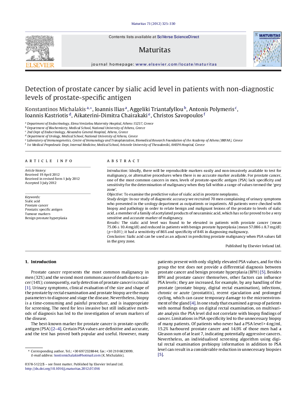 Detection of prostate cancer by sialic acid level in patients with non-diagnostic levels of prostate-specific antigen