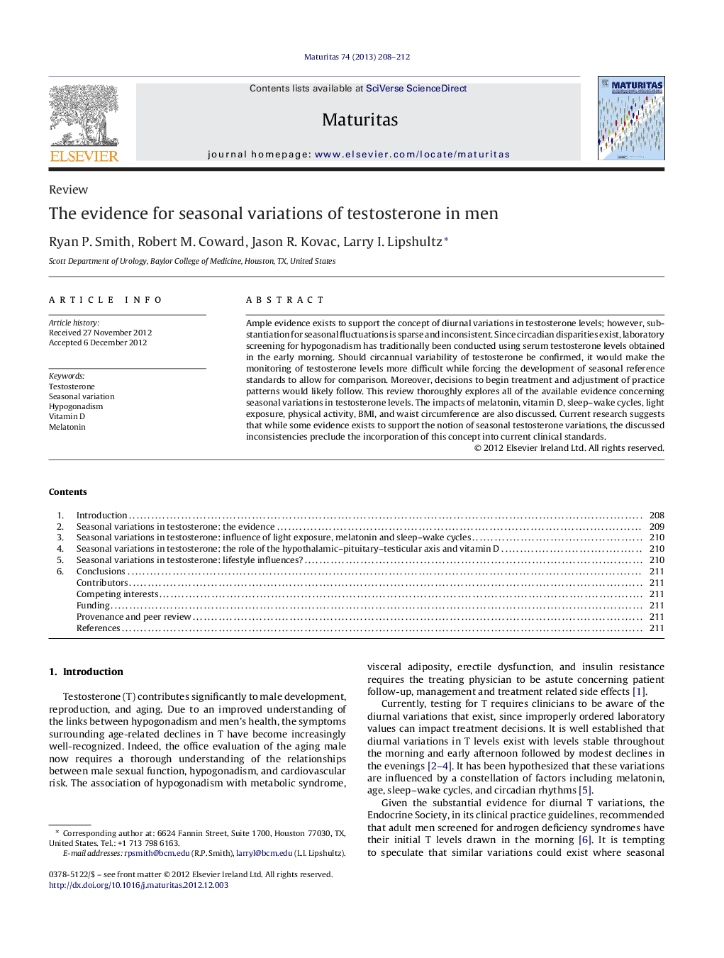 The evidence for seasonal variations of testosterone in men