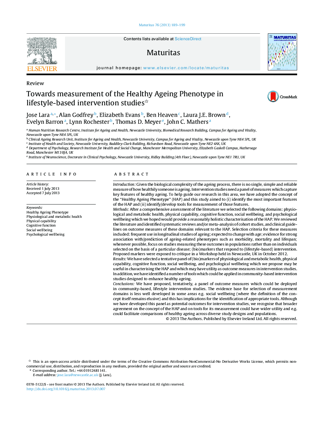 Towards measurement of the Healthy Ageing Phenotype in lifestyle-based intervention studies