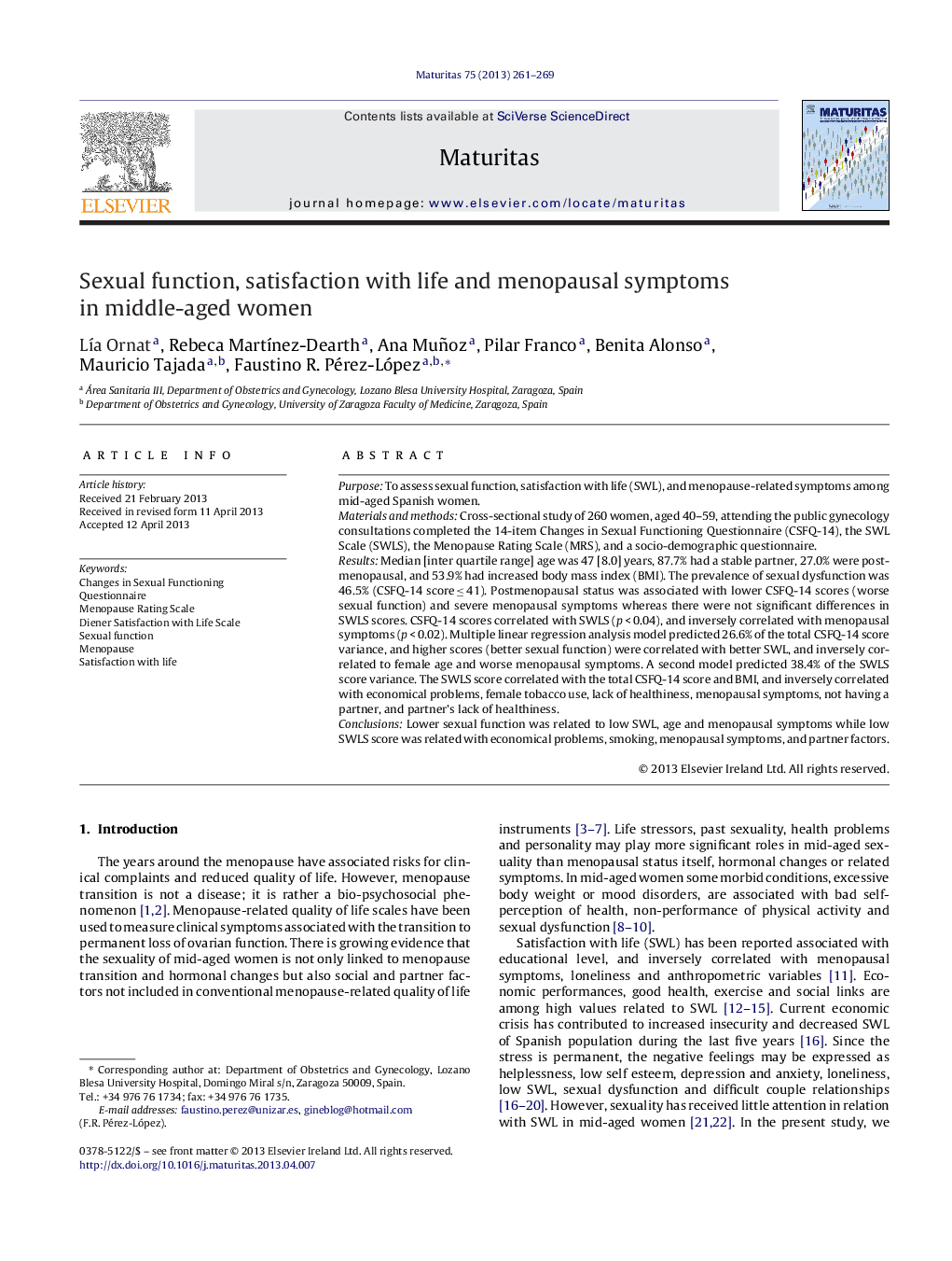 Sexual function, satisfaction with life and menopausal symptoms in middle-aged women