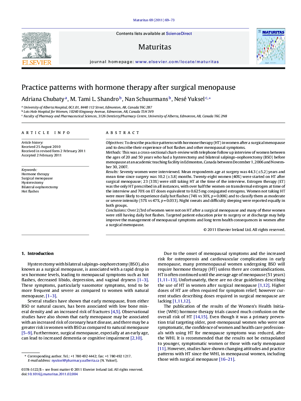 Practice patterns with hormone therapy after surgical menopause