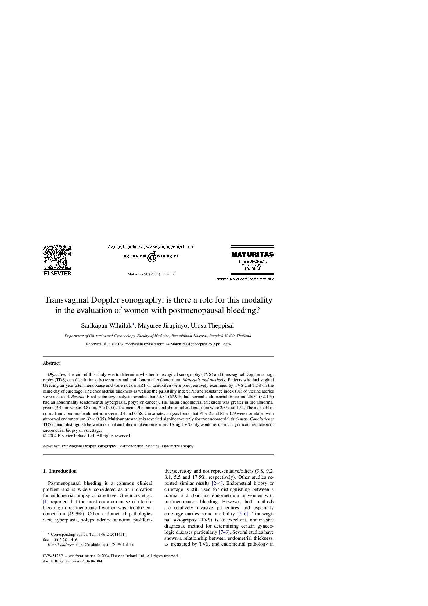 Transvaginal Doppler sonography: is there a role for this modality in the evaluation of women with postmenopausal bleeding?