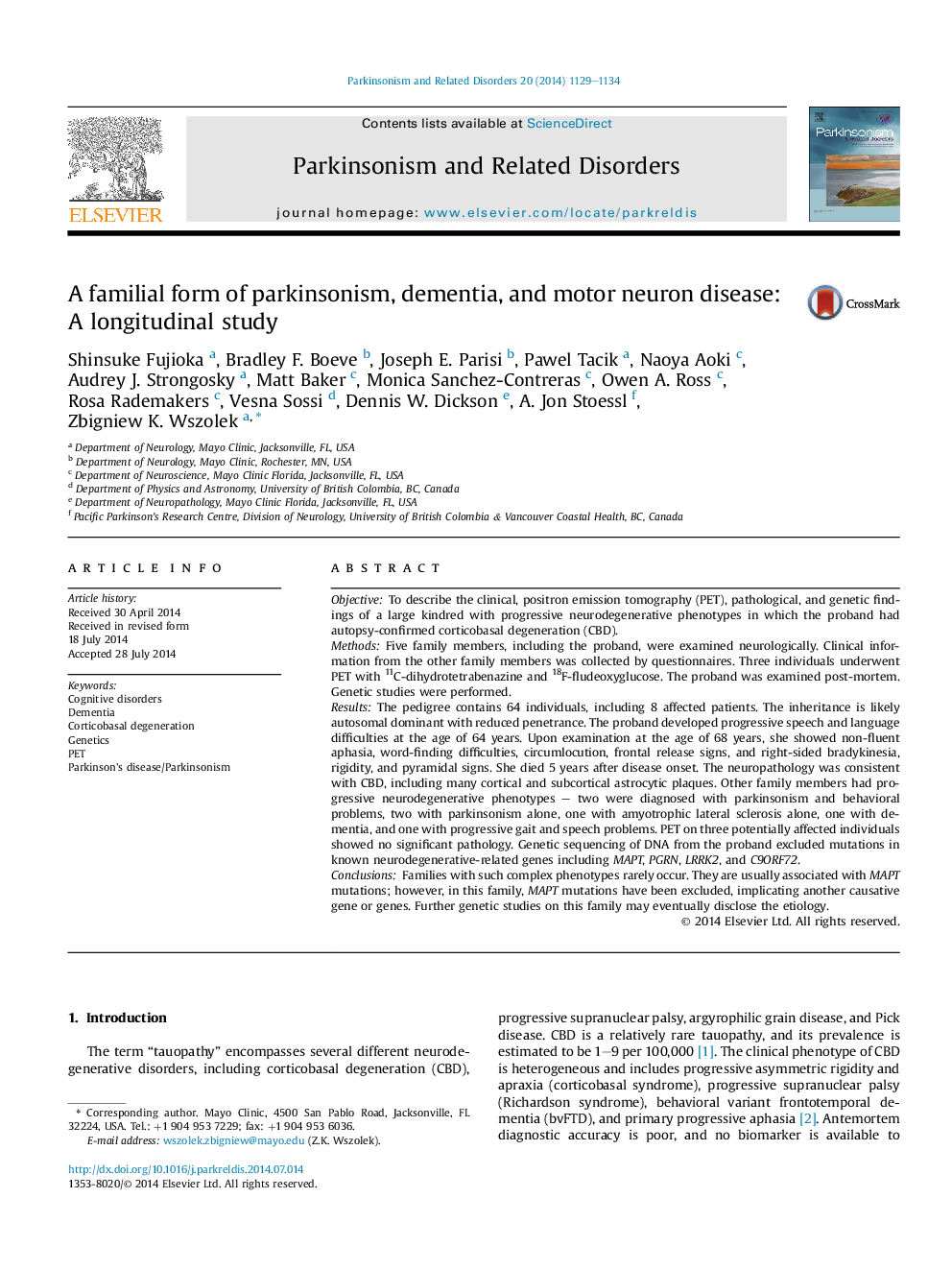 A familial form of parkinsonism, dementia, and motor neuron disease: A longitudinal study