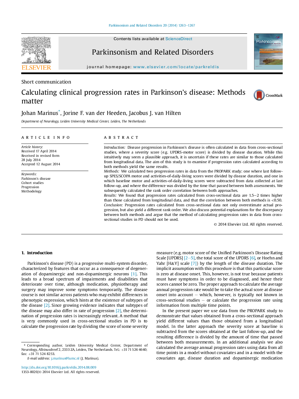 Calculating clinical progression rates in Parkinson's disease: Methods matter