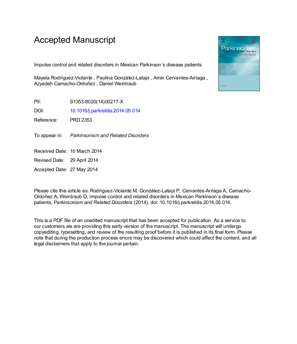 Impulse control and related disorders in Mexican Parkinson's disease patients