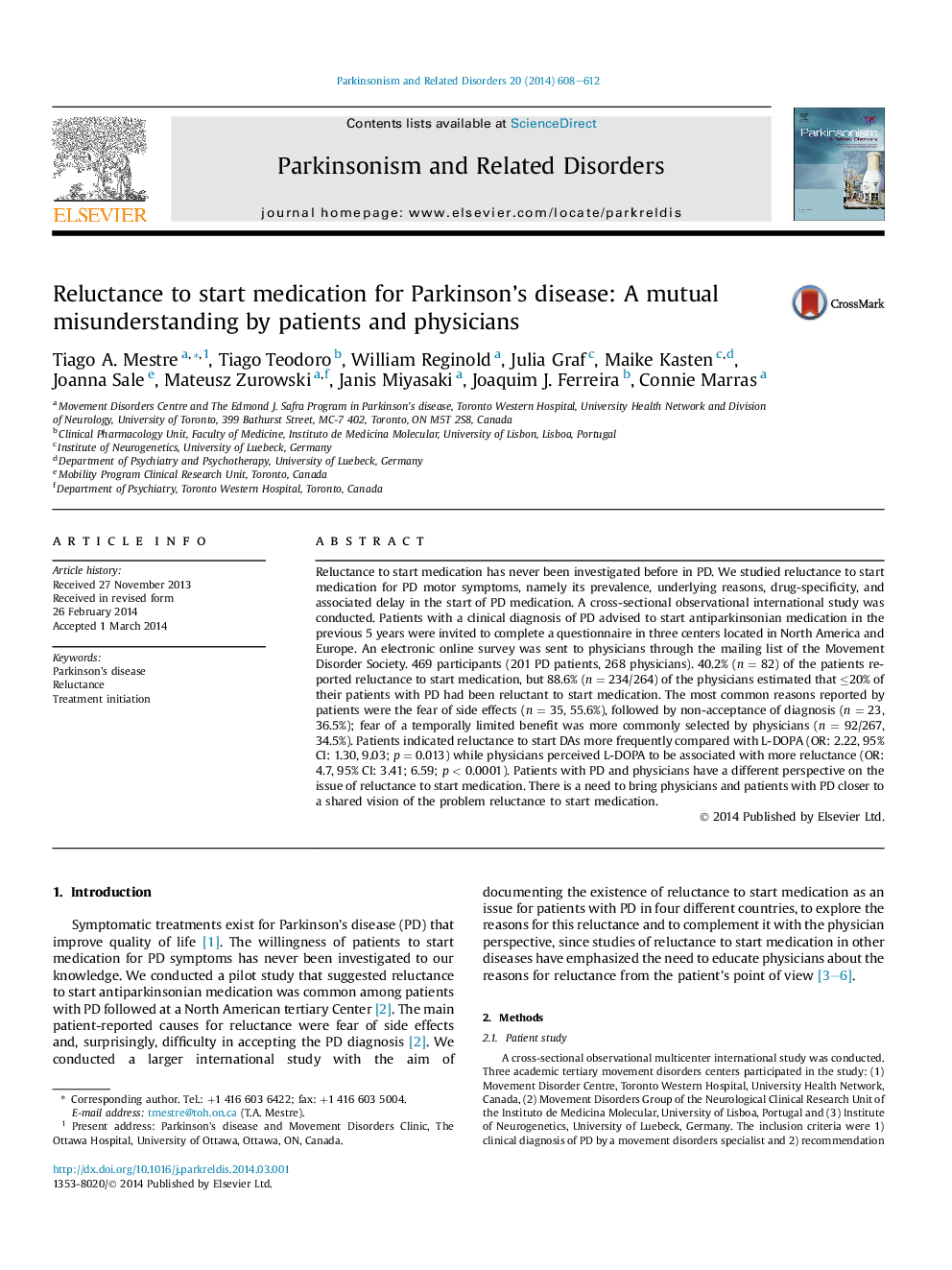 Reluctance to start medication for Parkinson's disease: A mutual misunderstanding by patients and physicians