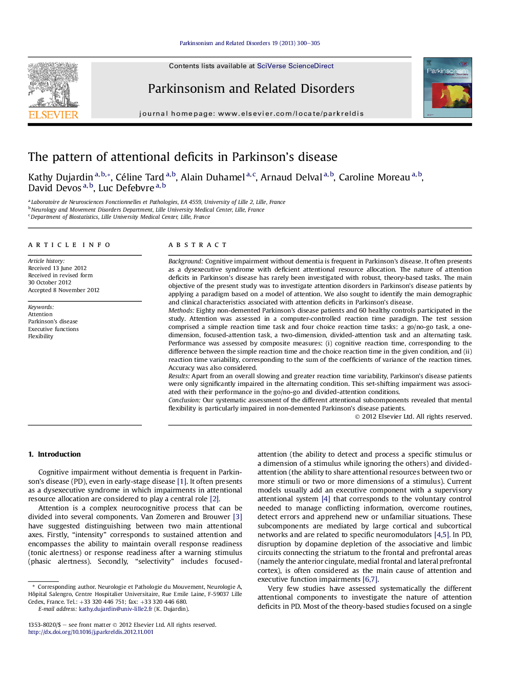 The pattern of attentional deficits in Parkinson's disease