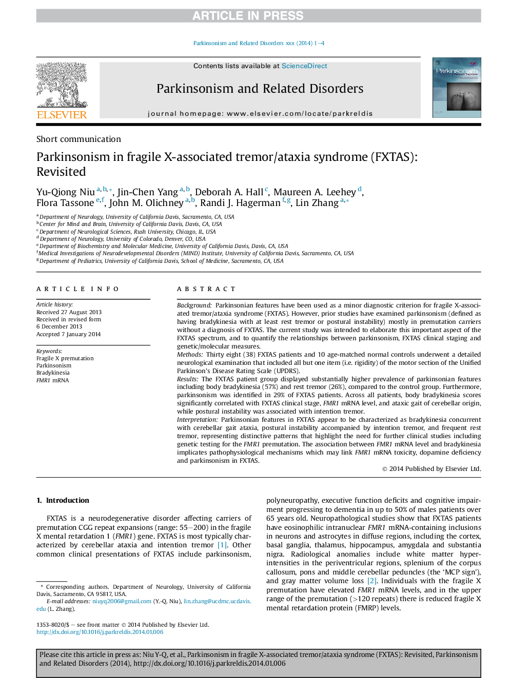 Parkinsonism in fragile X-associated tremor/ataxia syndrome (FXTAS): Revisited