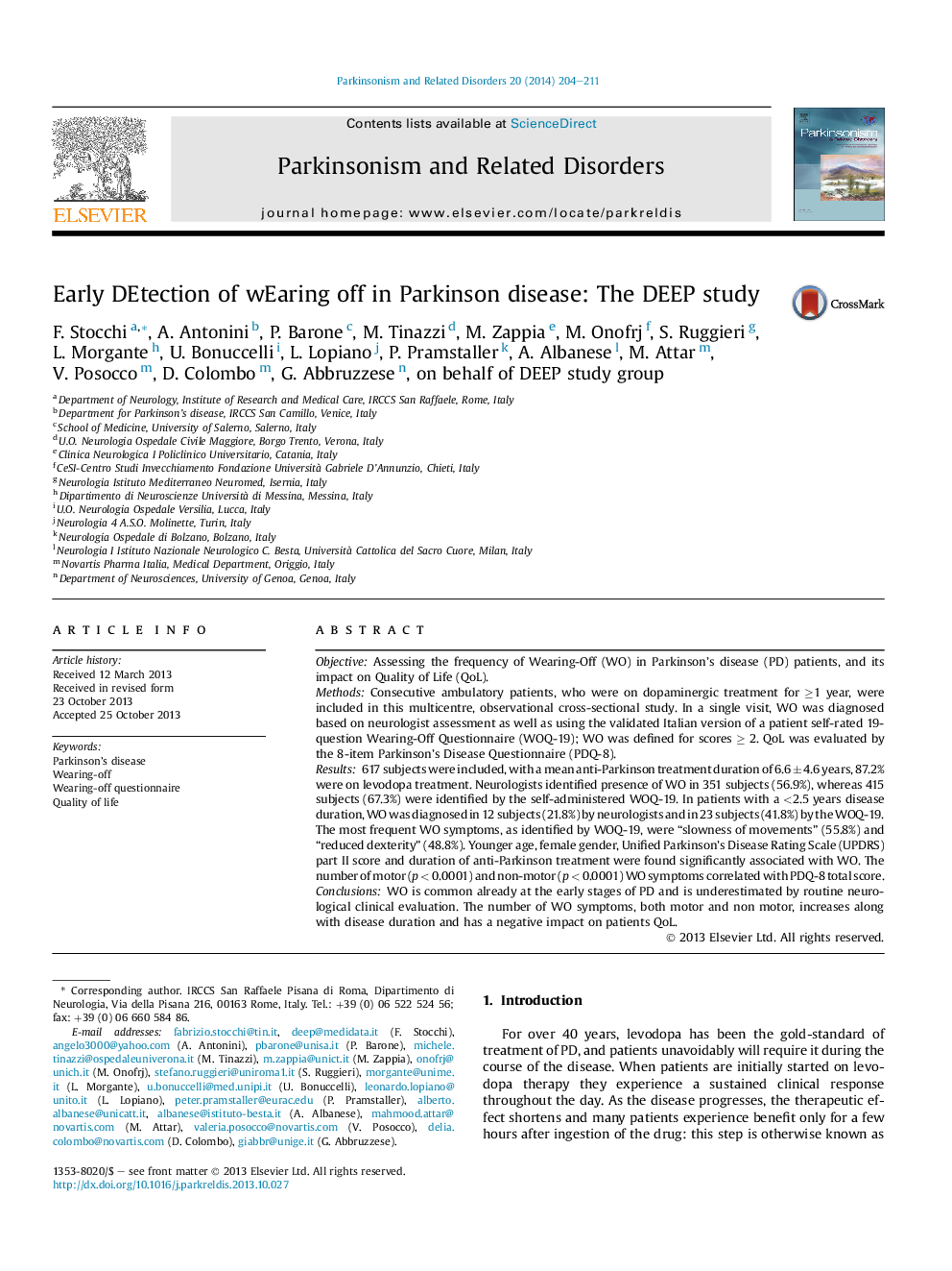 Early DEtection of wEaring off in Parkinson disease: The DEEP study