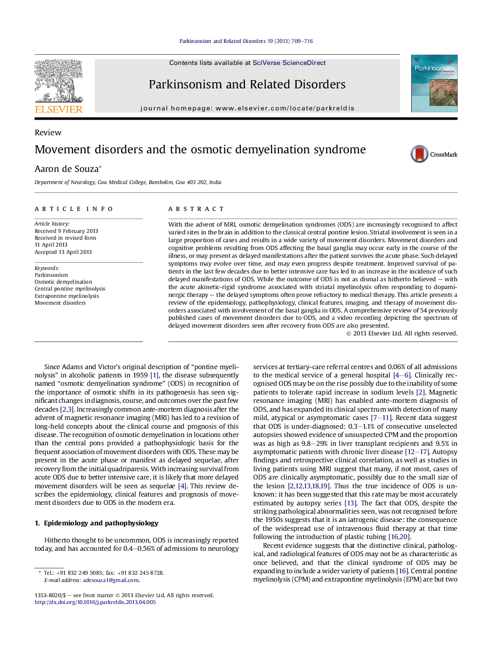 Movement disorders and the osmotic demyelination syndrome