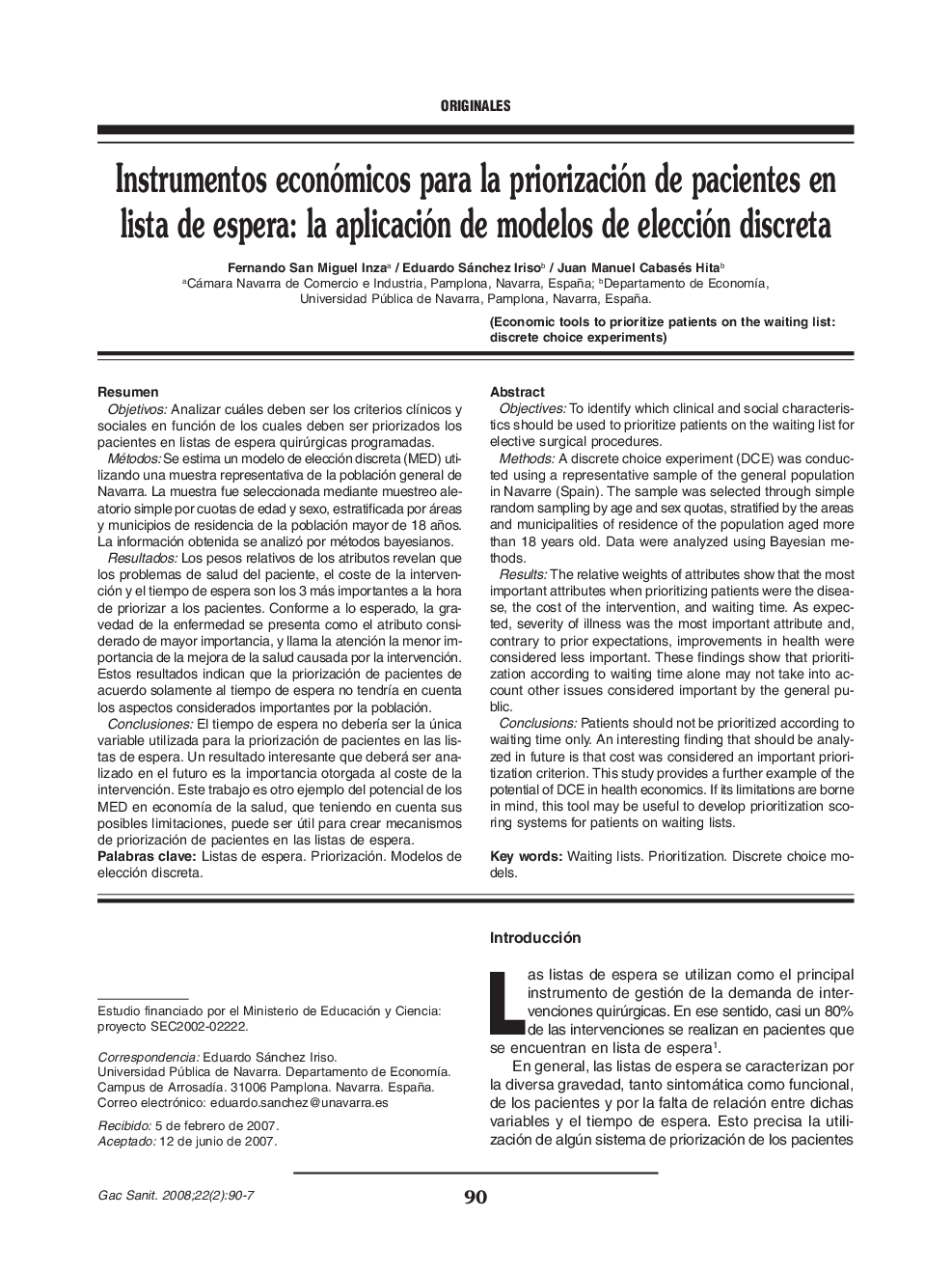 Instrumentos económicos para la priorización de pacientes en lista de espera: la aplicación de modelos de elección discreta