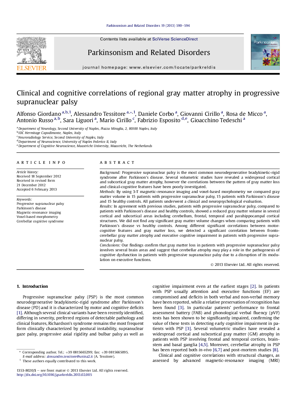 Clinical and cognitive correlations of regional gray matter atrophy in progressive supranuclear palsy