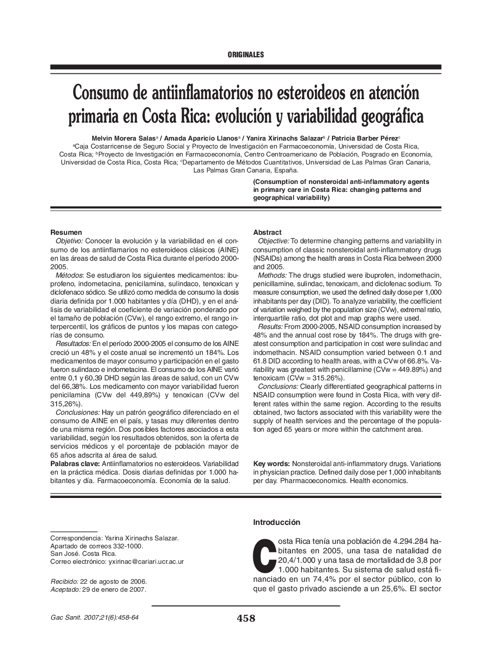 Consumo de antiinflamatorios no esteroideos en atención primaria en Costa Rica: evolución y variabilidad geográfica