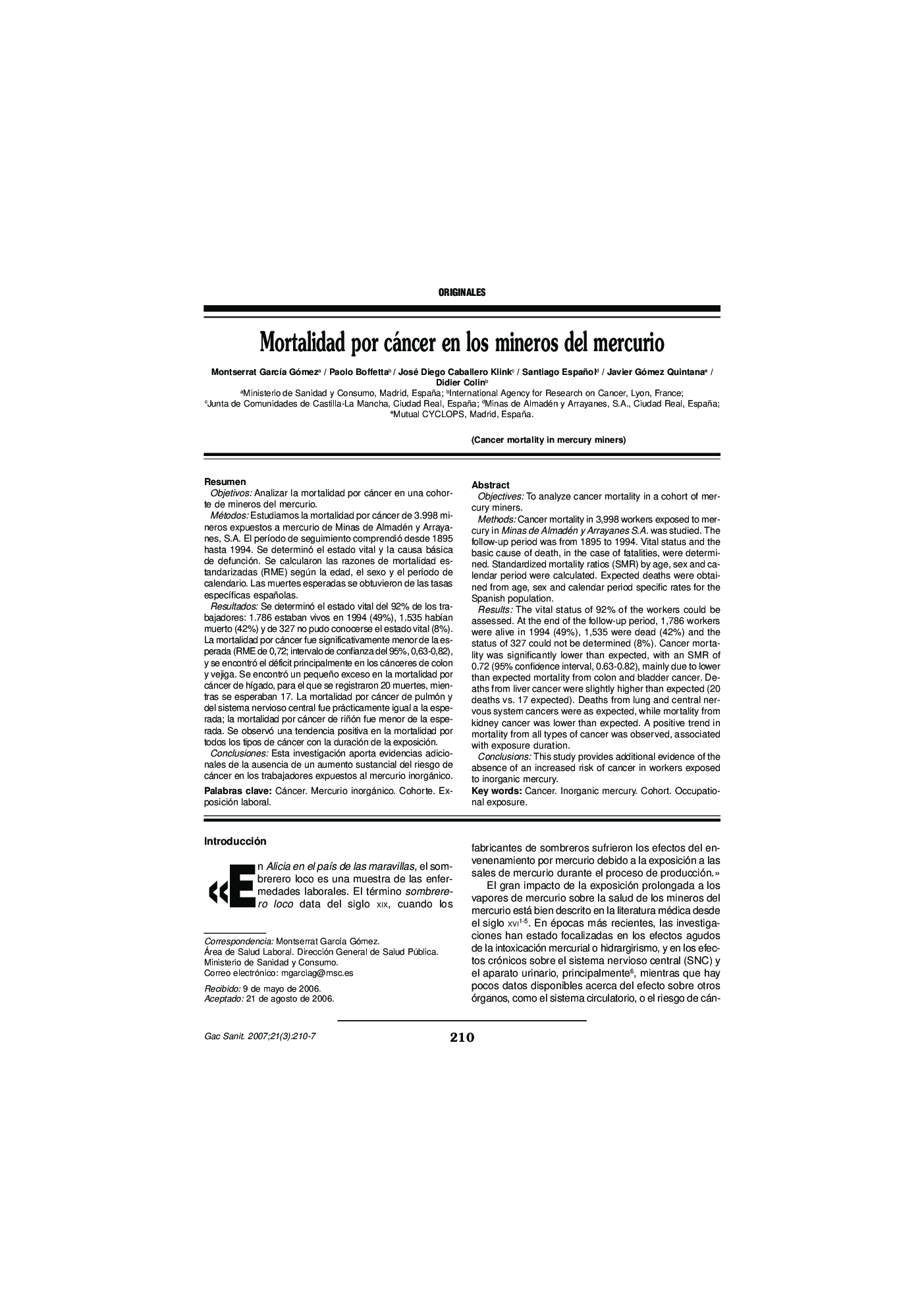Mortalidad por cáncer en los mineros del mercurio