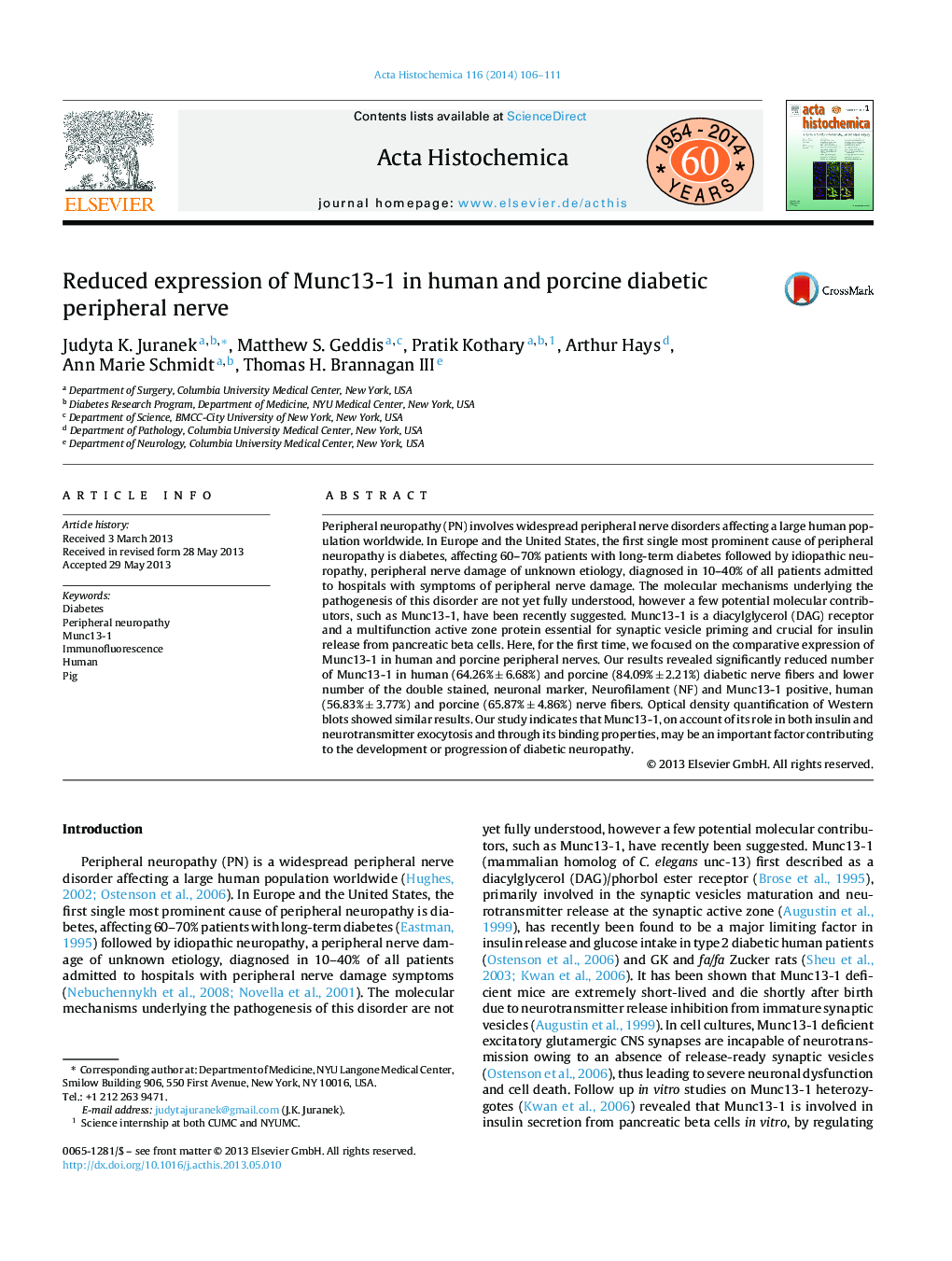 Reduced expression of Munc13-1 in human and porcine diabetic peripheral nerve