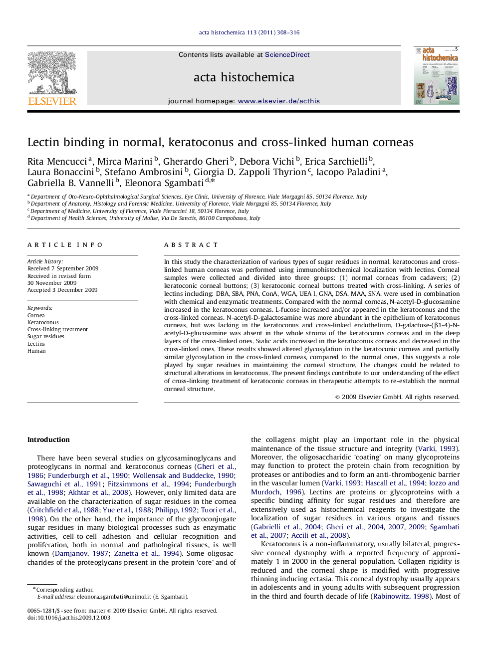 Lectin binding in normal, keratoconus and cross-linked human corneas