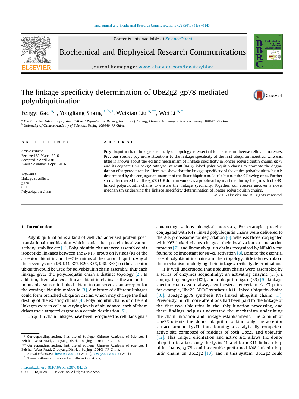 The linkage specificity determination of Ube2g2-gp78 mediated polyubiquitination