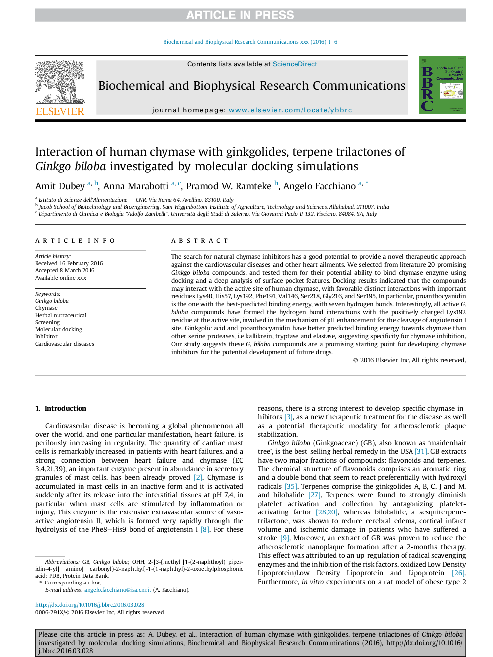 Interaction of human chymase with ginkgolides, terpene trilactones of Ginkgo biloba investigated by molecular docking simulations