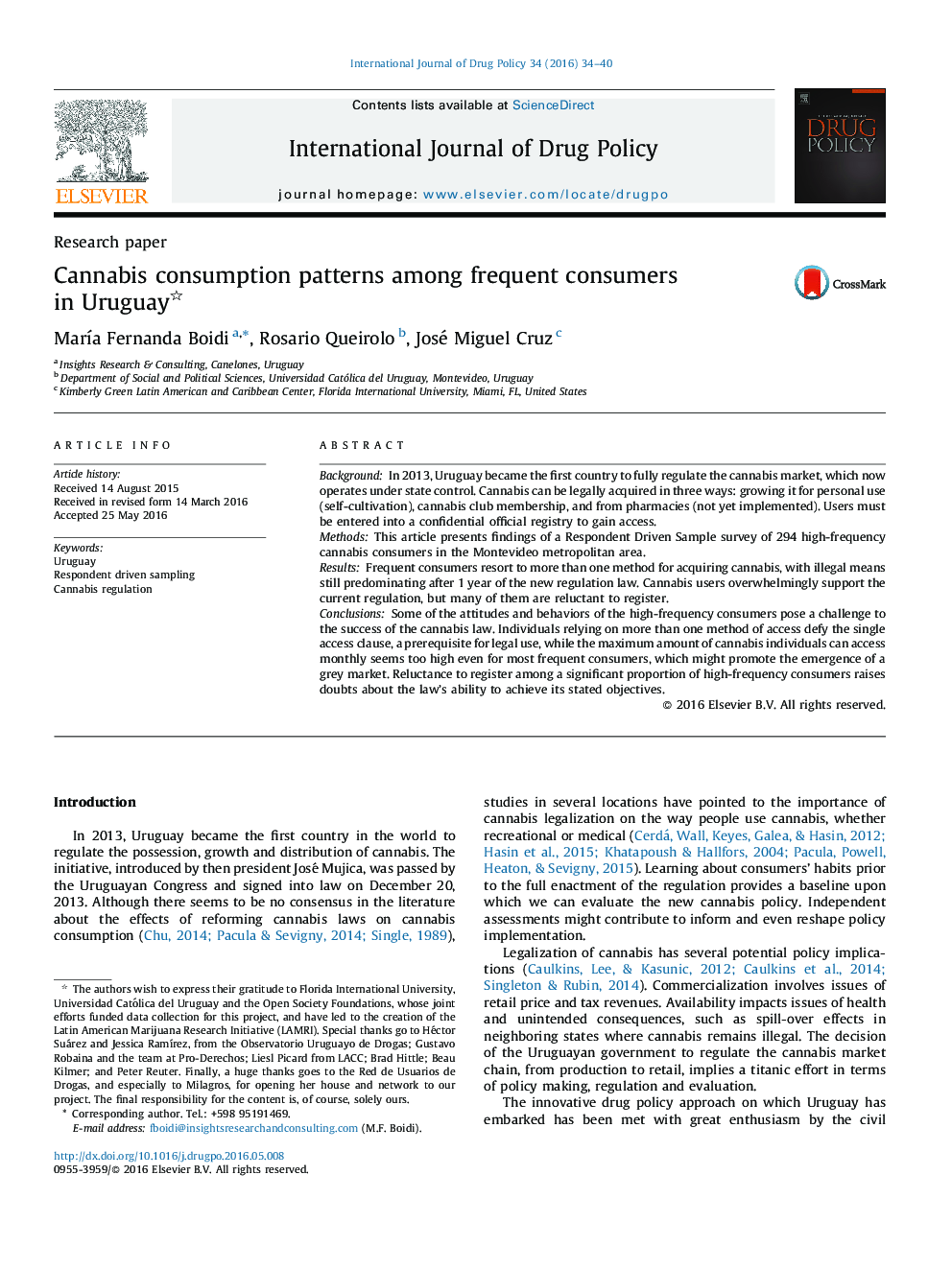 Cannabis consumption patterns among frequent consumers in Uruguay 