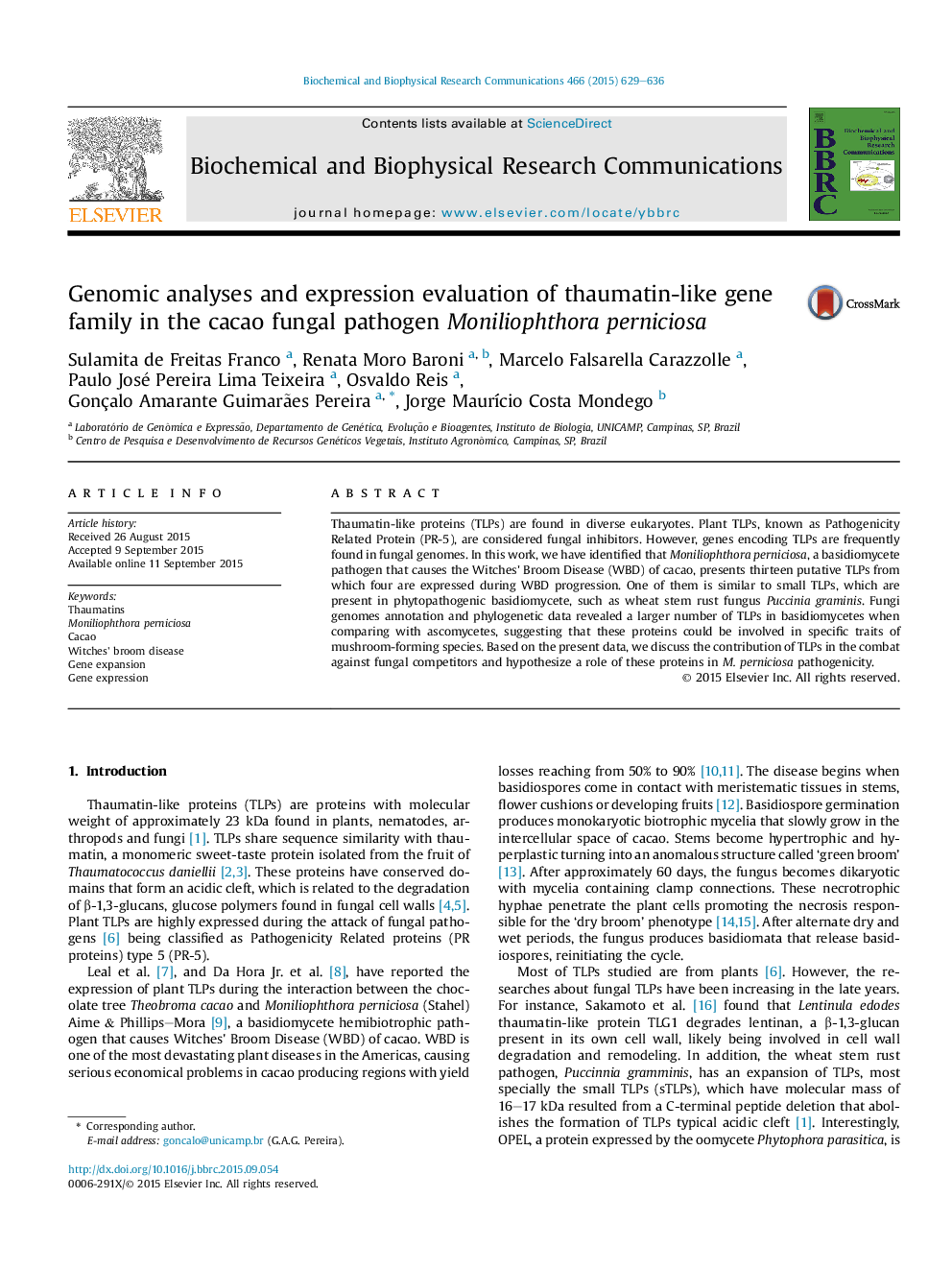 Genomic analyses and expression evaluation of thaumatin-like gene family in the cacao fungal pathogen Moniliophthora perniciosa