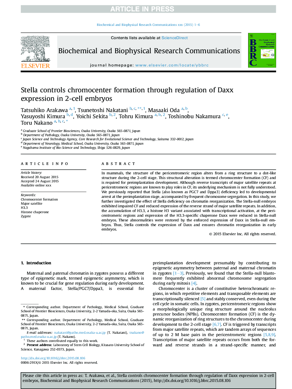 Stella controls chromocenter formation through regulation of Daxx expression in 2-cell embryos