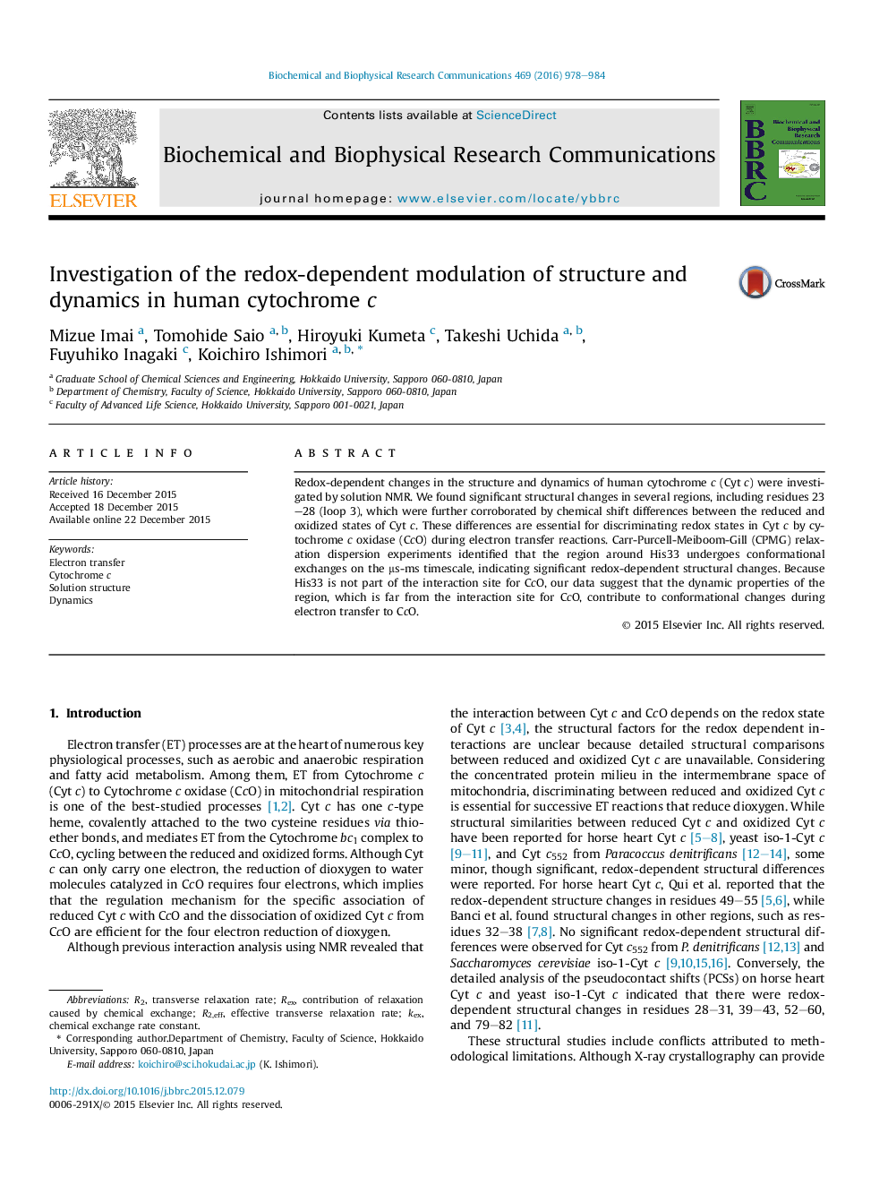 Investigation of the redox-dependent modulation of structure and dynamics in human cytochrome c