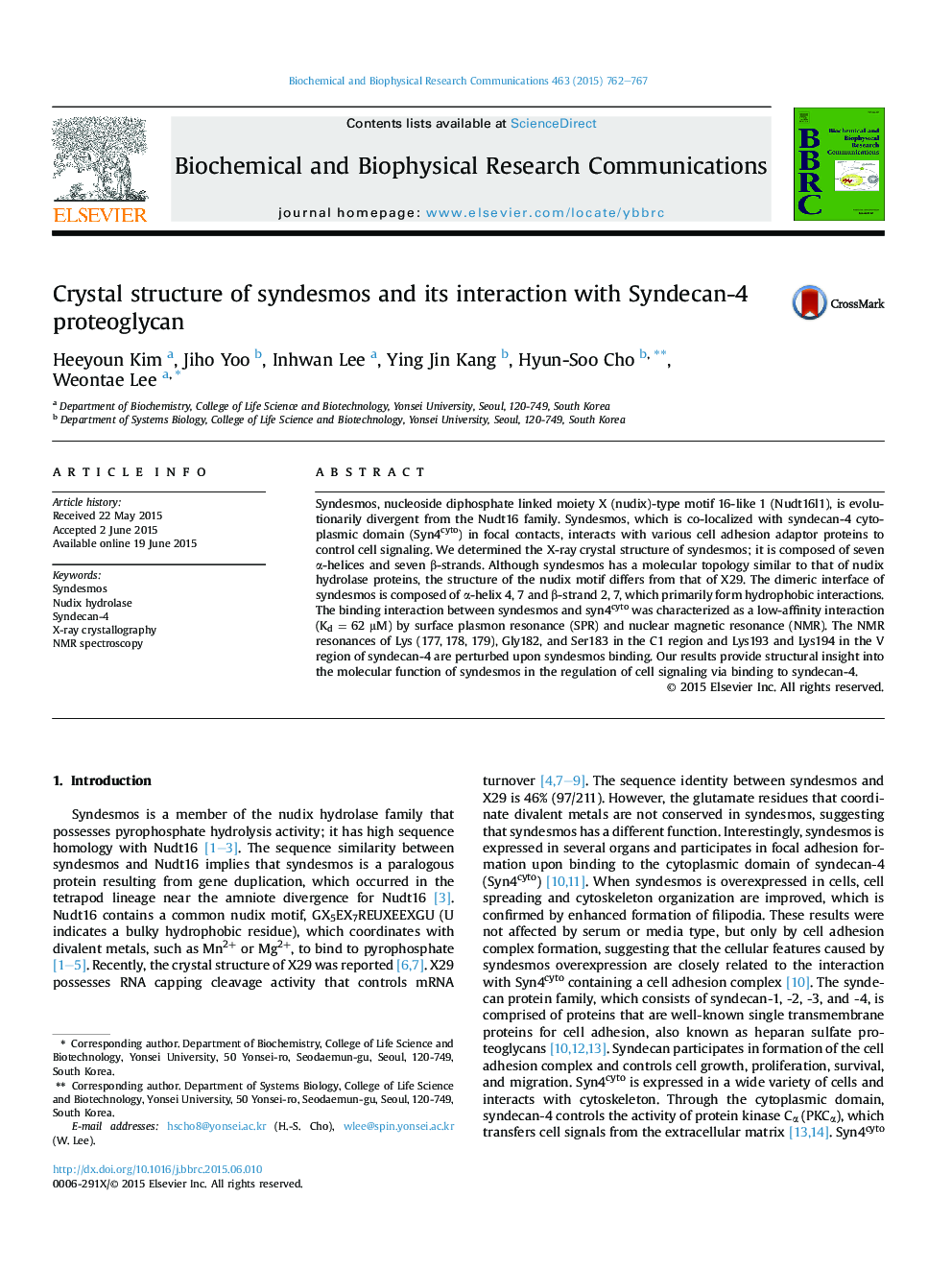 Crystal structure of syndesmos and its interaction with Syndecan-4 proteoglycan