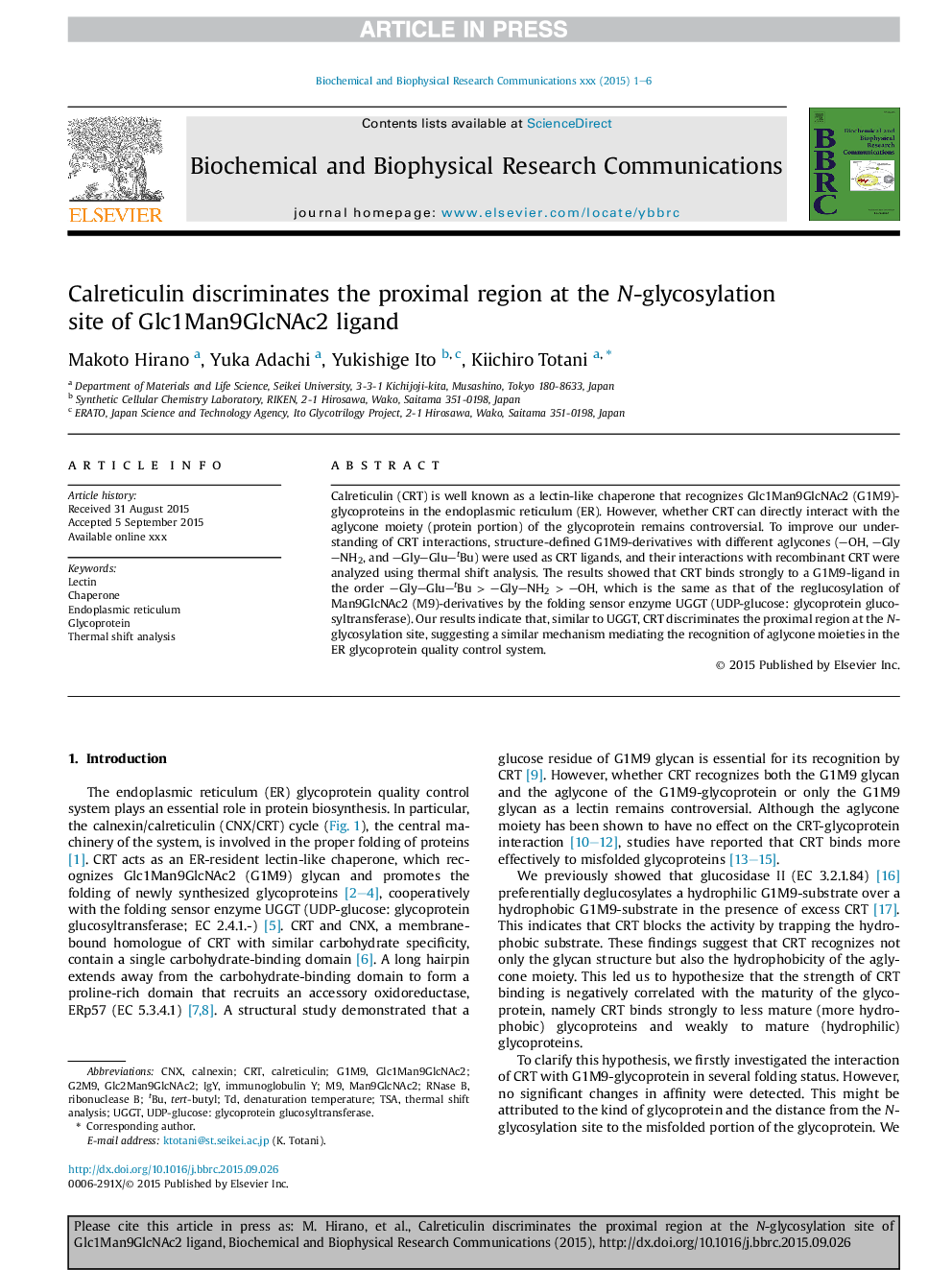 عکس صفحه اول مقاله: Calreticulin discriminates the proximal region at the N-glycosylation site of Glc1Man9GlcNAc2 ligand Calreticulin discriminates the proximal region at the N-glycosylation site of Glc1Man9GlcNAc2 ligand