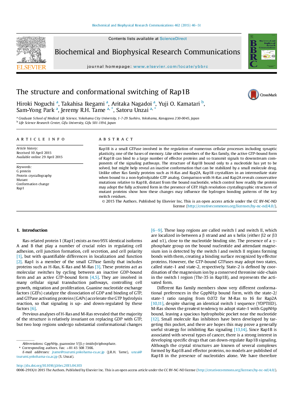 The structure and conformational switching of Rap1B