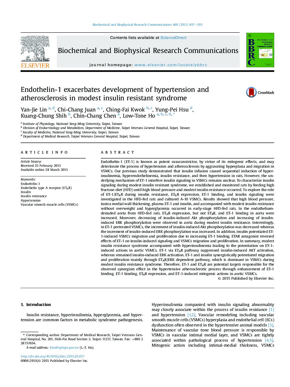 Endothelin-1 exacerbates development of hypertension and atherosclerosis in modest insulin resistant syndrome