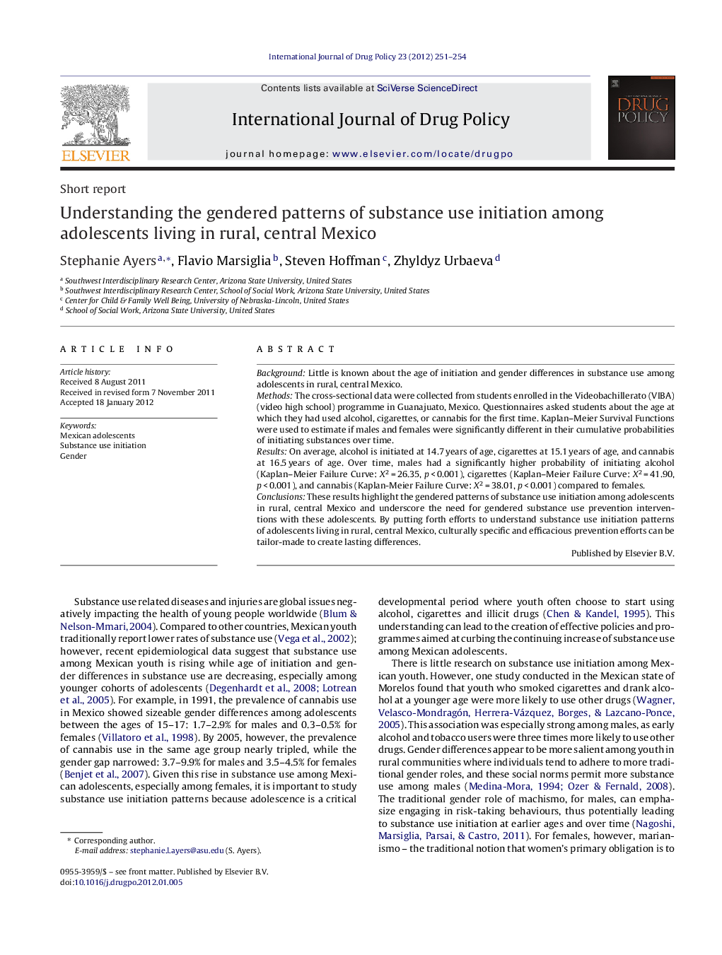 Understanding the gendered patterns of substance use initiation among adolescents living in rural, central Mexico