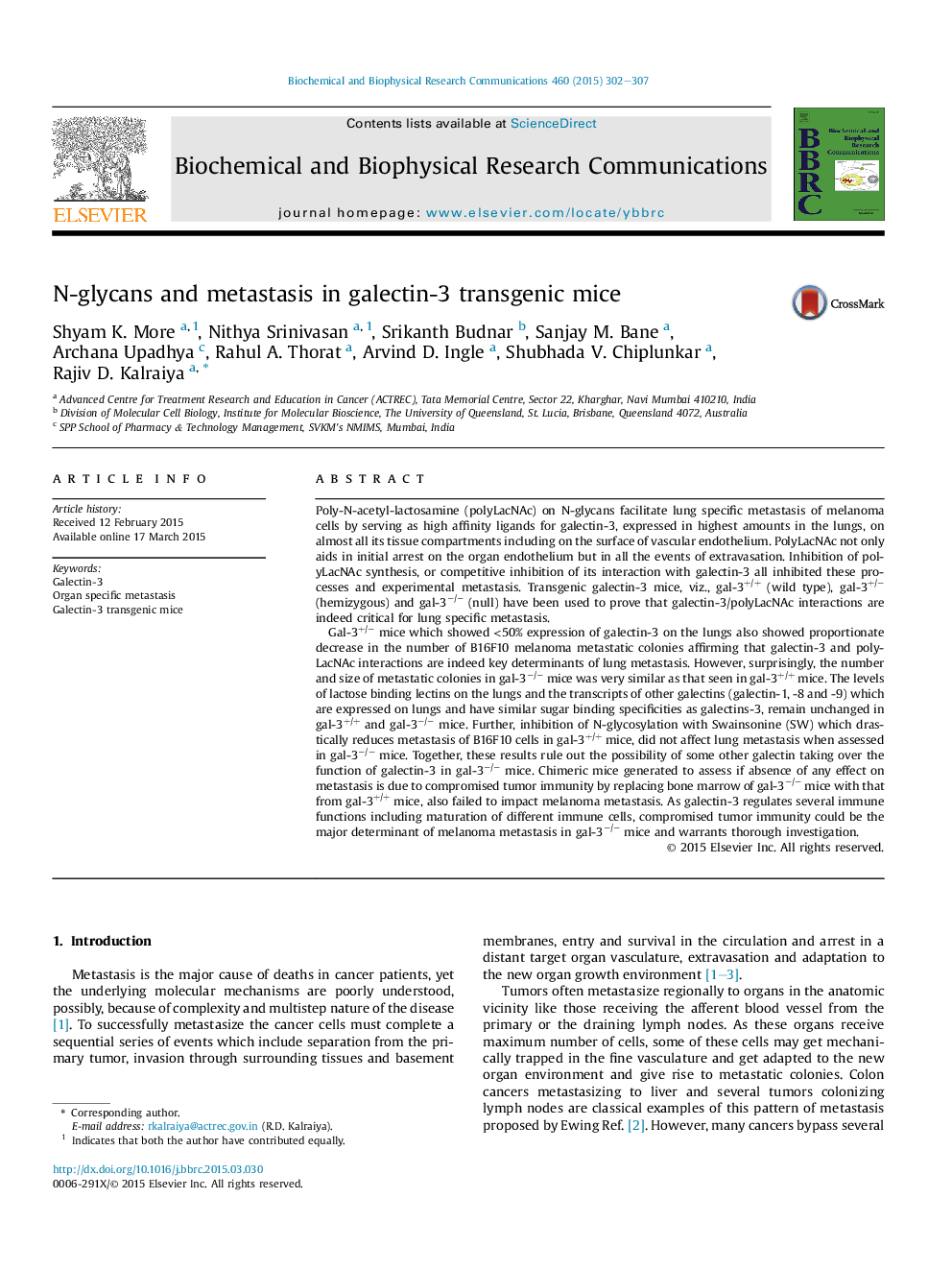 عکس صفحه اول مقاله: N-glycans and metastasis in galectin-3 transgenic mice N-glycans and metastasis in galectin-3 transgenic mice
