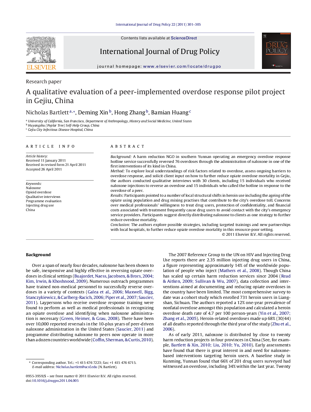 A qualitative evaluation of a peer-implemented overdose response pilot project in Gejiu, China