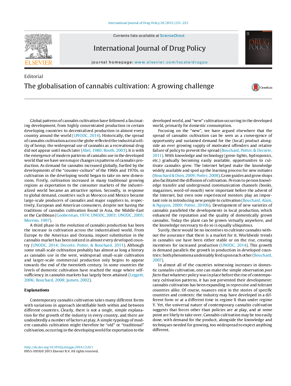 The globalisation of cannabis cultivation: A growing challenge