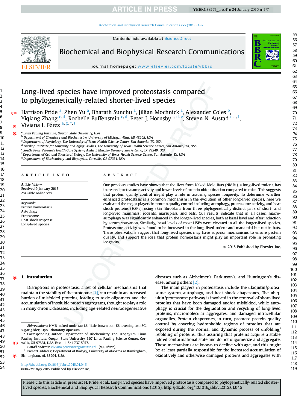 Long-lived species have improved proteostasis compared toÂ phylogenetically-related shorter-lived species