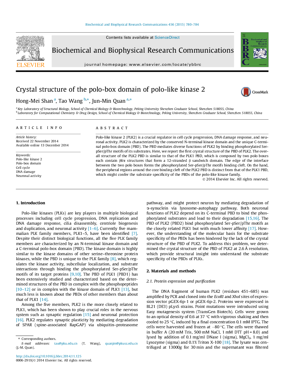 Crystal structure of the polo-box domain of polo-like kinase 2