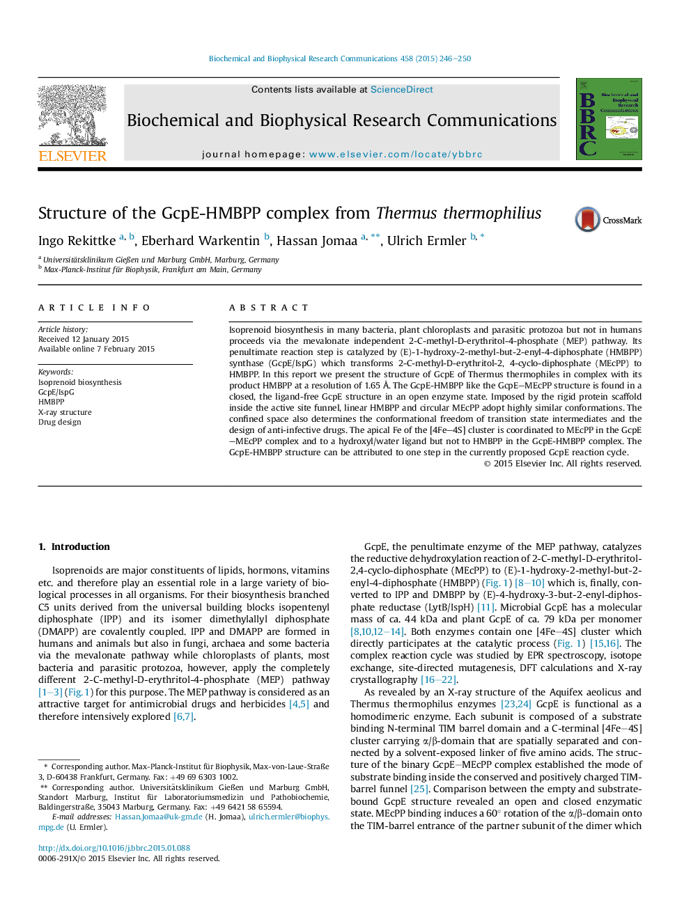 Structure of the GcpE-HMBPP complex from Thermus thermophilius