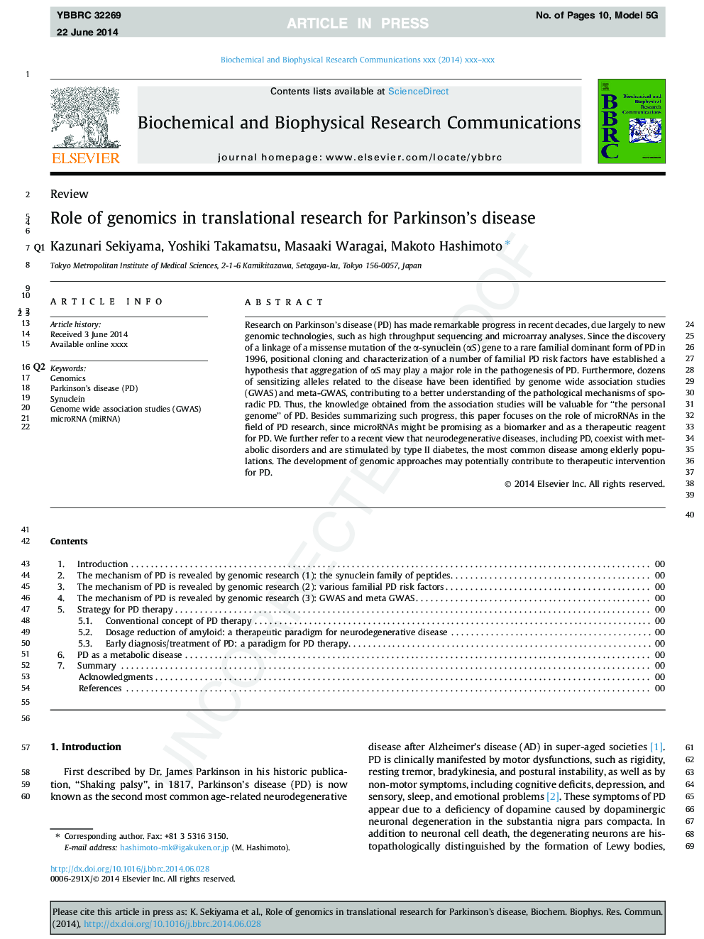 Role of genomics in translational research for Parkinson's disease